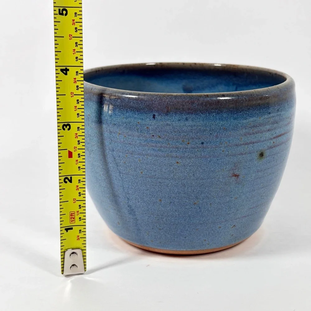 Studio Pottery Blue Glazed Apple Baker Signed Handcrafted Stoneware Bakeware
